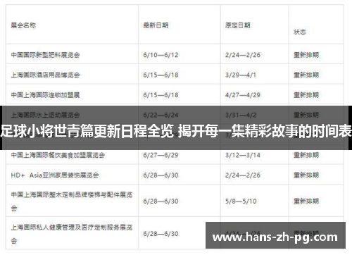 足球小将世青篇更新日程全览 揭开每一集精彩故事的时间表 足球小将世青篇更新日程全览 揭开每一集精彩故事的时间表