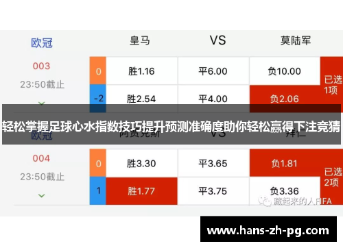 轻松掌握足球心水指数技巧提升预测准确度助你轻松赢得下注竞猜