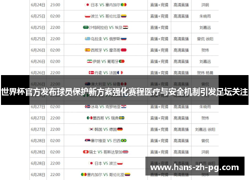 世界杯官方发布球员保护新方案强化赛程医疗与安全机制引发足坛关注
