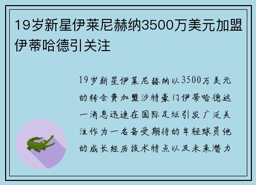 19岁新星伊莱尼赫纳3500万美元加盟伊蒂哈德引关注